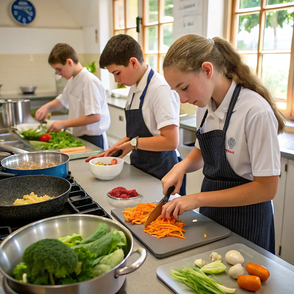 Students engaging in food preparation