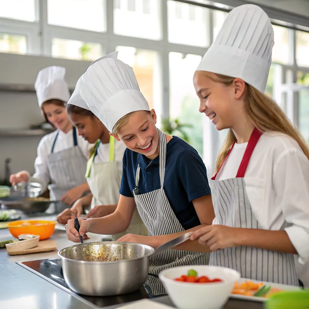 Happy students in cooking class